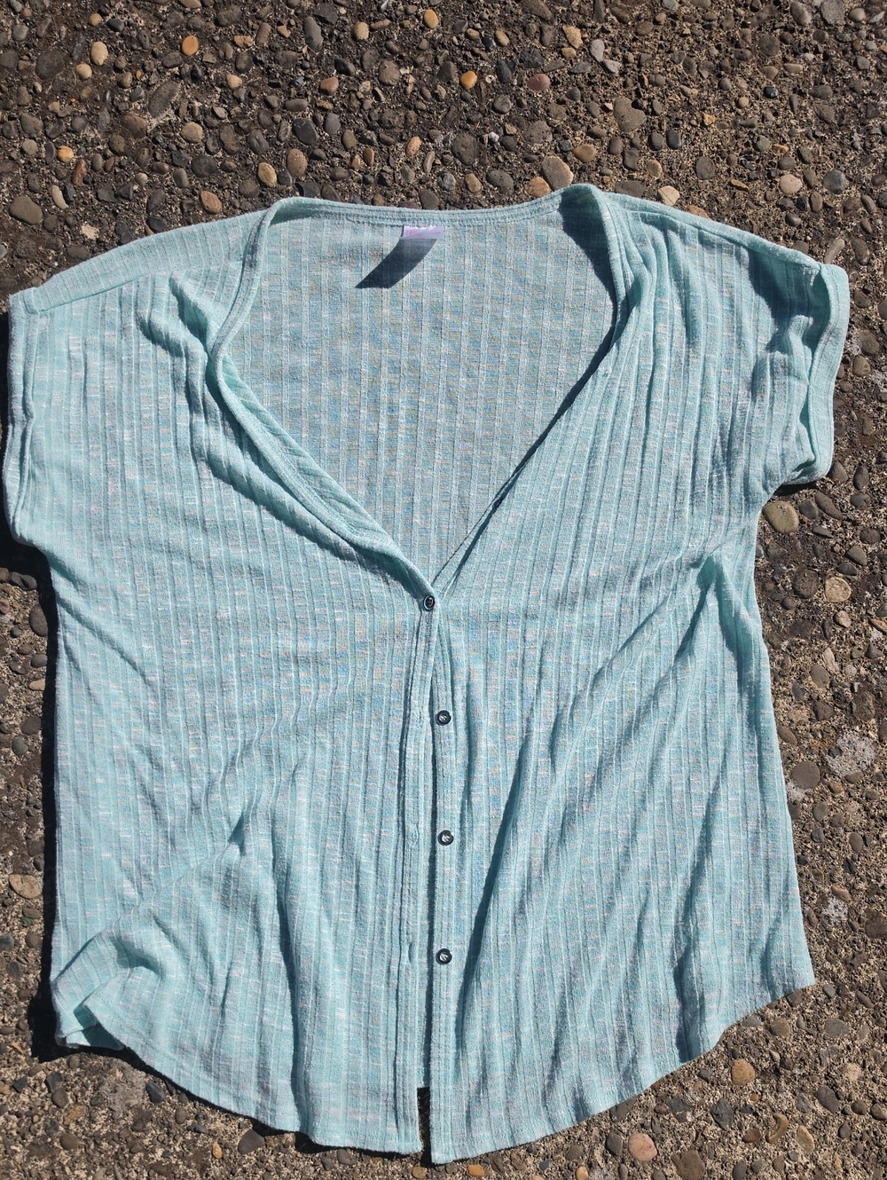 No Boundaries Light Aqua Ribbed Button-Front Top